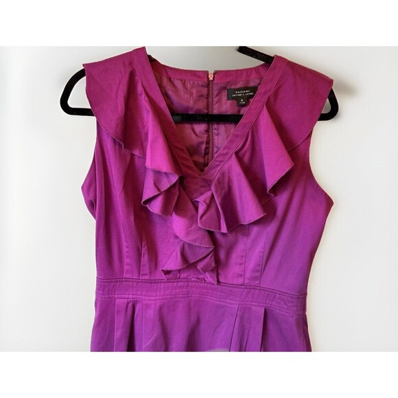 Tahari Arthur Levine Dress Women’s Size 8 Purple Sleeveless Short Ruffle Stretch - Picture 3 of 8